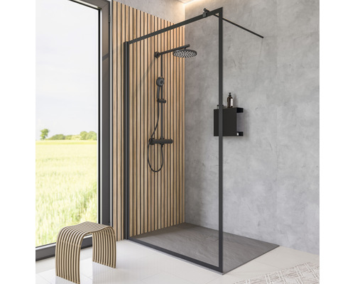 Douche à l'italienne SCHULTE Alexa Style 2.0 ExpressPlus 120 cm couleur du profilé noir décor de vitre verre transparent avec verre antitache butée de porte à gauche