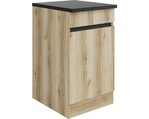 Meuble bas avec tiroir et porte pivotante Optifit Kaya290 50 x 60 x 88 cm façade chêne sauvage structuré mat corps chêne sauvage