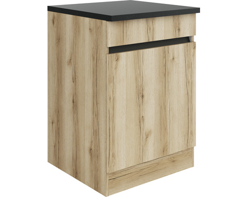 Meuble bas Optifit avec tiroir et porte pivotante Kaya290 lxpxh 60 x 60 x 88 cm chêne sauvage mat structuré démonté tirant réversible Meuble bas Optifit avec tiroir et porte pivotante Kaya290 lxpxh 60 x 60 x 88 cm chêne sauvage mat structuré démonté tirant réversible