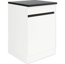 Meuble bas blanc avec dessus de table sombre pour salle de bains