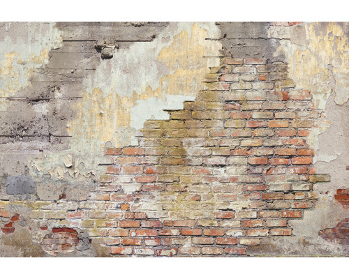 Papier peint panoramique intissé 2224-10 Imitations 2 briques 8 pces 400 x 270 cm Mur de briques endommagé avec restes d''enduit