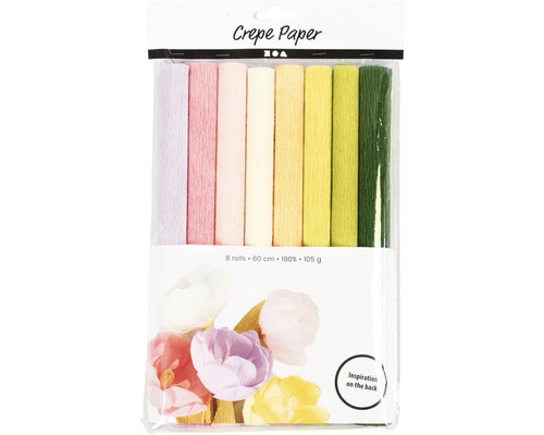 Set de papier crépon avec huit rouleaux de 60 cm