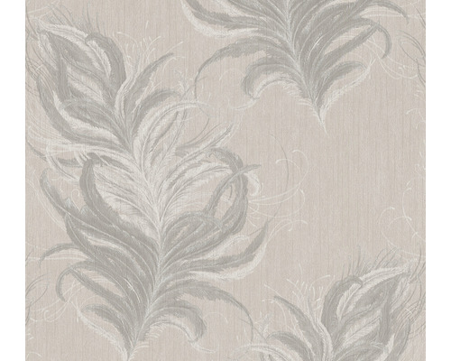 Papier peint intissé 38009-2 Mata Hari plumes beige gris Papier peint avec motif de plumes pour décoration murale