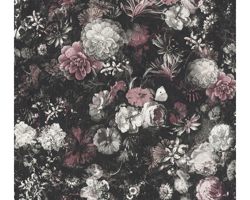 Papier peint intissé 38095-2 Mata Hari Vintage Floral noir Papier peint avec motif floral sur fond foncé