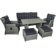 Ensemble de meubles de jardin avec table, banc, fauteuils et tabourets en rotin
