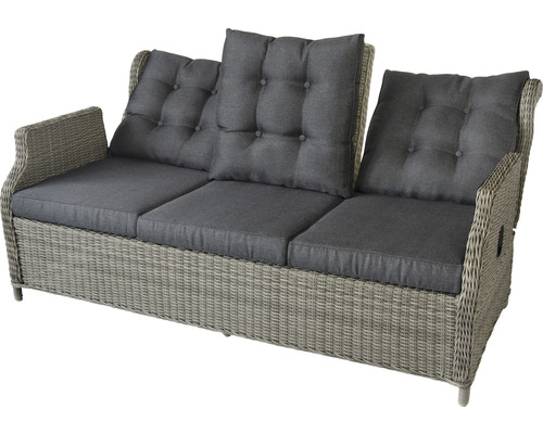 Canapé de jardin gris 3 places avec coussins