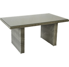Table de jardin avec plateau en verre et structure en rotin