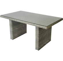 Table de salle à manger pour le jardin avec plateau en verre et aspect rotin