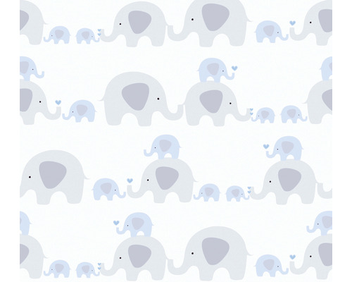 Papier peint intissé 38113-1 Little Love éléphants bleu