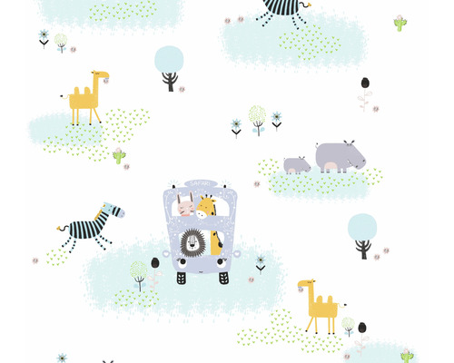 Papier peint intissé 38114-1 Little Love safari bleu jaune