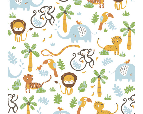 Papier peint intissé 38115-2 Little Love animaux de la jungle blanc bleu jaune