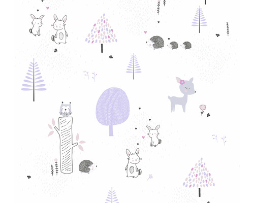 Papier peint intissé 38117-1 Little Love animaux de la forêt gris violet