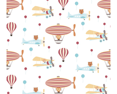 Papier peint intissé 38126-1 Little Love ballons avions orange rouge Motif avec avions, dirigeables, ballons et animaux