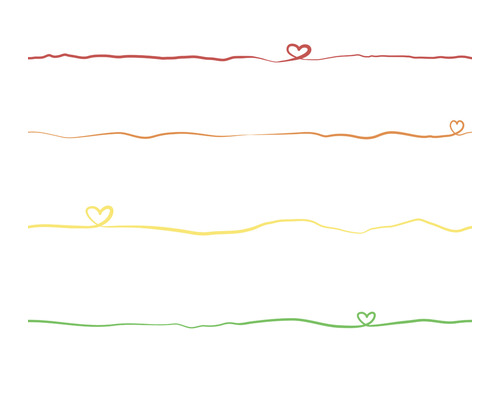 Papier peint intissé 38140-1 Little Love cœurs bleu vert blanc Illustration avec quatre lignes colorées et symboles de cœur