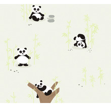 Papier peint intissé 38142-1 Little Love panda & bambous vert gris