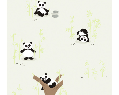 Papier peint intissé 38142-1 Little Love panda & bambous vert gris
