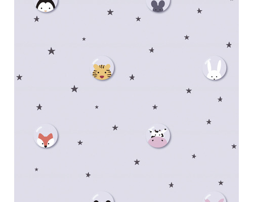 Papier peint intissé 38143-1 Little Love étoiles & animaux gris Papier peint avec motifs d''animaux et étoiles pour chambre d''enfant