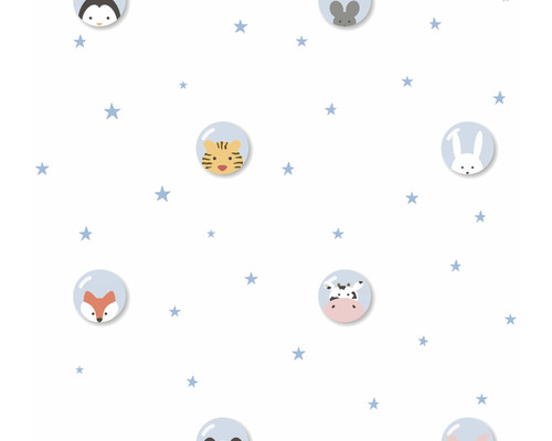 Papier peint intissé 38143-3 Little Love étoiles & animaux bleu Papier peint avec motifs d''animaux et étoiles