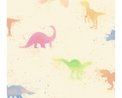 Vliestapete 38146-1 Little Love Dinos gelb bunt Illustration verschiedener Dinosaurierarten