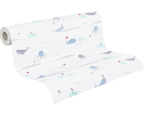 Rouleau de papier peint avec baleines, pieuvres et étoiles de mer
