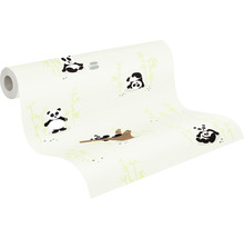 Papier peint intissé 38142-1 Little Love panda & bambous vert gris