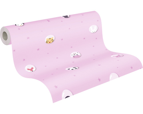 Papier peint rose avec motifs d''animaux et étoiles