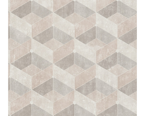 Papier peint intissé 38202-1 Titanium 3 motif losanges beige Papier peint avec motif géométrique de cube