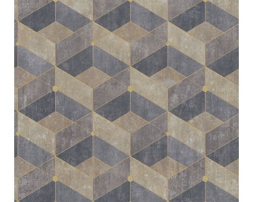 Papier peint intissé 38202-2 Titanium 3 motif losanges marron gris Papier peint avec motif géométrique de cubes