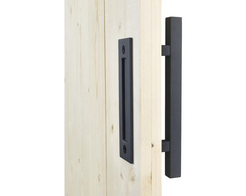 Schiebetürbeschlag aus Metall am Holztürblatt