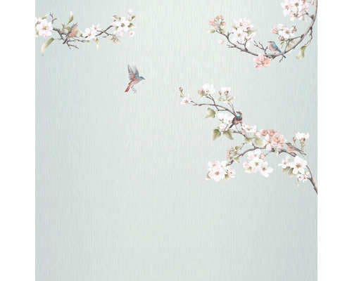 Papier peint panoramique intissé LJX5-001 Le Jardin Apple Bloom 5 pces 250 x 250 cm Papier peint avec motifs de branches fleuries et d''oiseaux