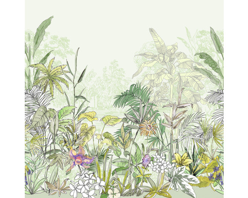 Papier peint panoramique intissé LJX5-005 Le Jardin Hortus 5 pces 250 x 250 cm Illustration de diverses plantes tropicales