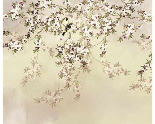 Papier peint panoramique intissé LJX6-027 Le Jardin Love Birds 6 pces 300 x 250 cm Papier peint avec motifs de branches fleuries et d''oiseaux pour un effet d''espace lumineux