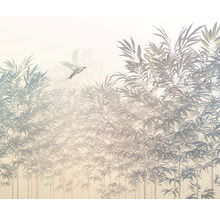 Illustration d''un paysage de bambous avec un oiseau qui vole