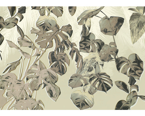 Papier peint panoramique intissé LJX7-046 Le Jardin Trésor 7 pces 350 x 250 cm Illustration de feuilles tropicales comme motif de papier peint