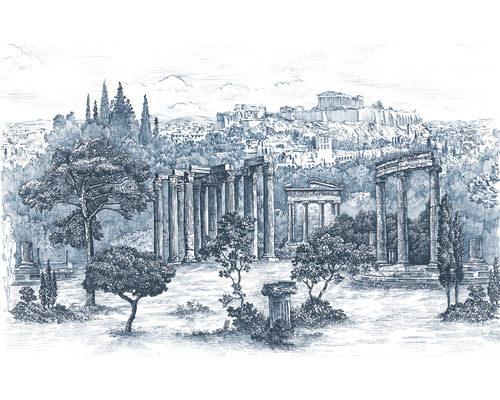 Papier peint panoramique intissé LJX8-056 Le Jardin Ruins 8 pces 400 x 250 cm Illustration du site grec antique avec colonnes et bâtiments