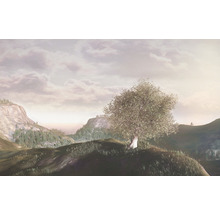 Landschaft mit Baum, Hügeln und Bergen