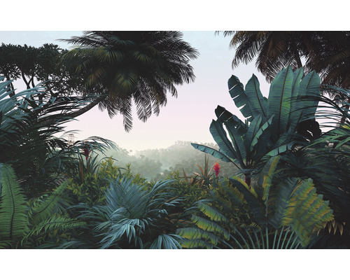Papier peint panoramique intissé LJX8-060 Le Jardin Jungle Morning 8 pces 400 x 250 cm Papier peint jungle avec diverses plantes tropicales