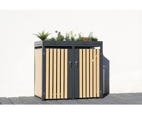 Cache-poubelle WESTMANN avec deux jardinières 134 x 84 x 125 cm anthracite-aspect bois