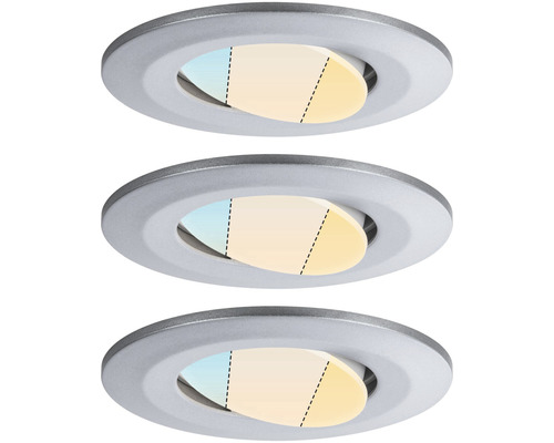 Set d'éclairages encastrés LED IP65 3x5 W 3x400 lm 2700- 6500 K Ø 9/6,8 cm chrome/mat couleur de température gérable via un interrupteur mural 230 V