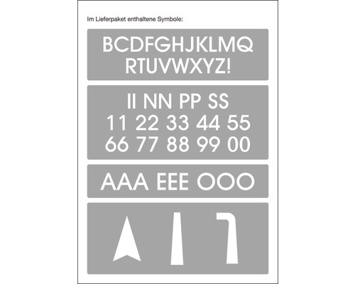 Symbole im Lieferpaket: Buchstaben, Zahlen und Pfeile
