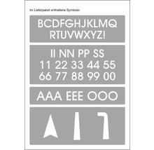 Im Lieferumfang enthaltene Symbole: Buchstaben, Zahlen und Pfeile
