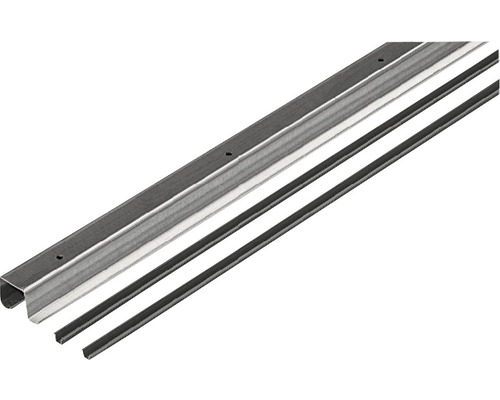 Kit de profilé de coulissage double et de guidage TopLine 2, marron, 2000 mm Rail en acier inoxydable avec profilé d''étanchéité en caoutchouc
