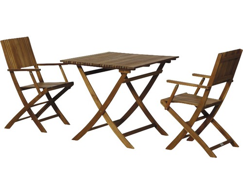 Table de jardin Gardamo Falun SET fauteuil pliant 3 pièces 2 x fauteuil, 1 x 80 x 80 cm Ensemble de jardin avec table pliante et deux chaises pliantes en bois
