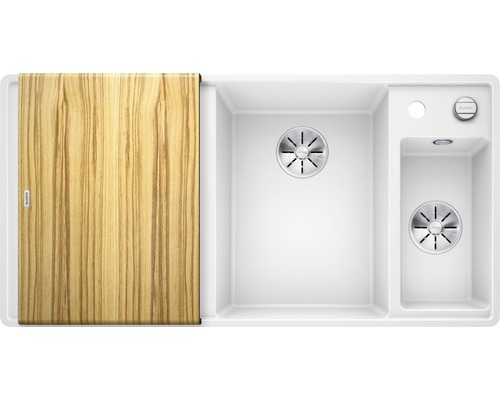 Évier avec cuve, égouttoir et planche à découper en bois