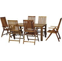 Table de jardin avec six chaises de jardin en bois