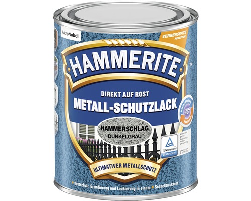 Peinture à effet martelé HAMMERITE Laque à effets gris foncé 250 ml Pot de peinture Hammerite de protection pour métal, directement sur la rouille, gris martelé