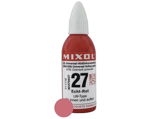 Concentré de colorant MIXOL® 27 rouge franc 20 ml Pâte colorante universelle Mixol Rouge Véritable pour l''intérieur et l''extérieur