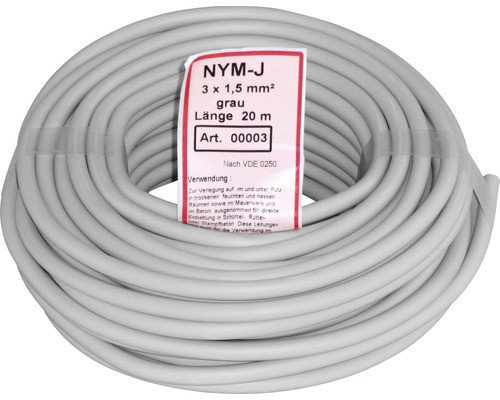 Ring aus grauem NYM-J Kabel 3 x 1,5 mm² mit 20 Metern Länge