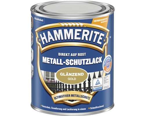 Laque de protection pour métaux HAMMERITE or brillant 250 ml Hammerite peinture de protection des métaux directement sur la rouille, or brillant