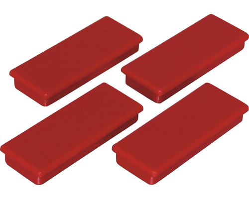 Aimants d'organisation 55x22,5 mm, rouge, lot de 4 Quatre bouchons rectangulaires en plastique